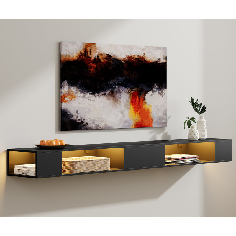 Argil Unfinished Floating Entertainment Center for TVs up to 85", Black/Yellow