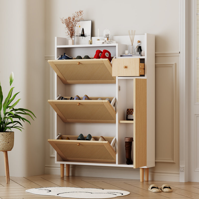 12 Pair Flip Down Shoe Storage, White/Brown