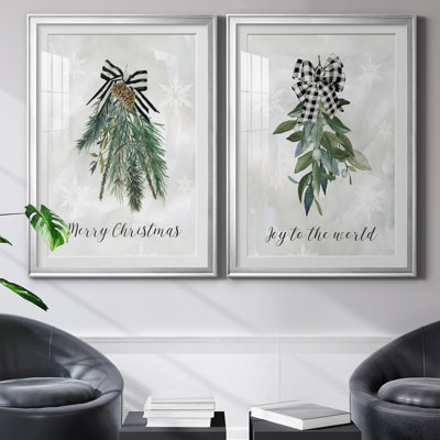 Brin de Noël - Encadré sous verre acrylique, ensemble de 2, grande décoration murale pour salon
