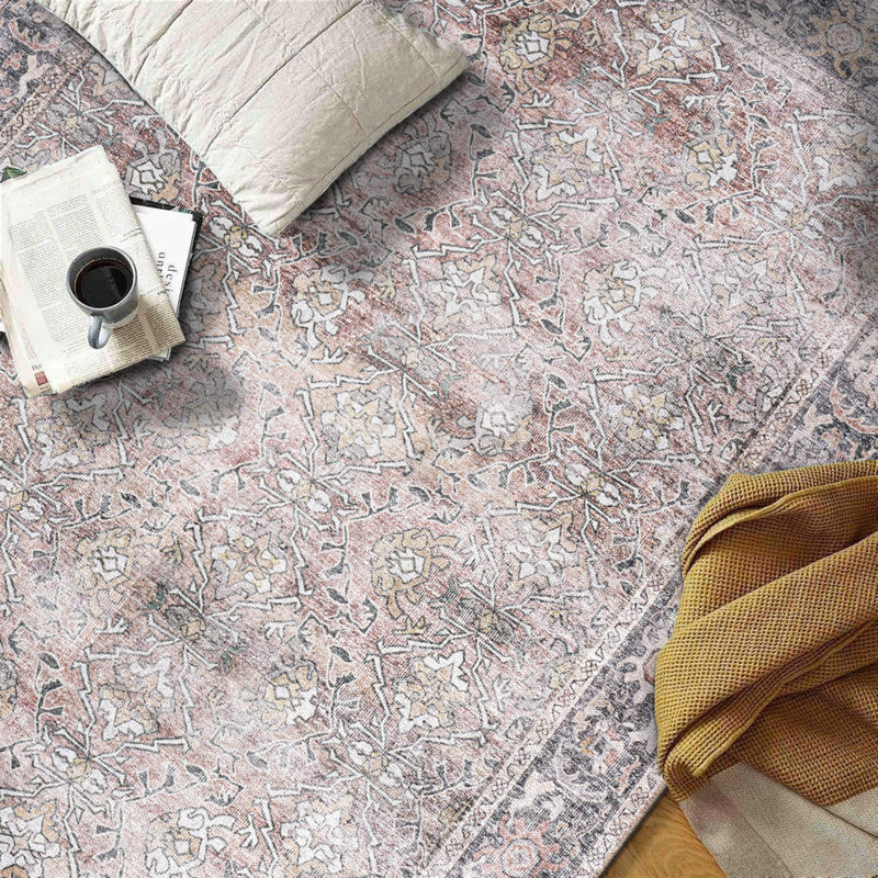 Tapis rétro délavé et lavable à la machine, Rectangle 7 pi 6 po x 9 pi 6 po