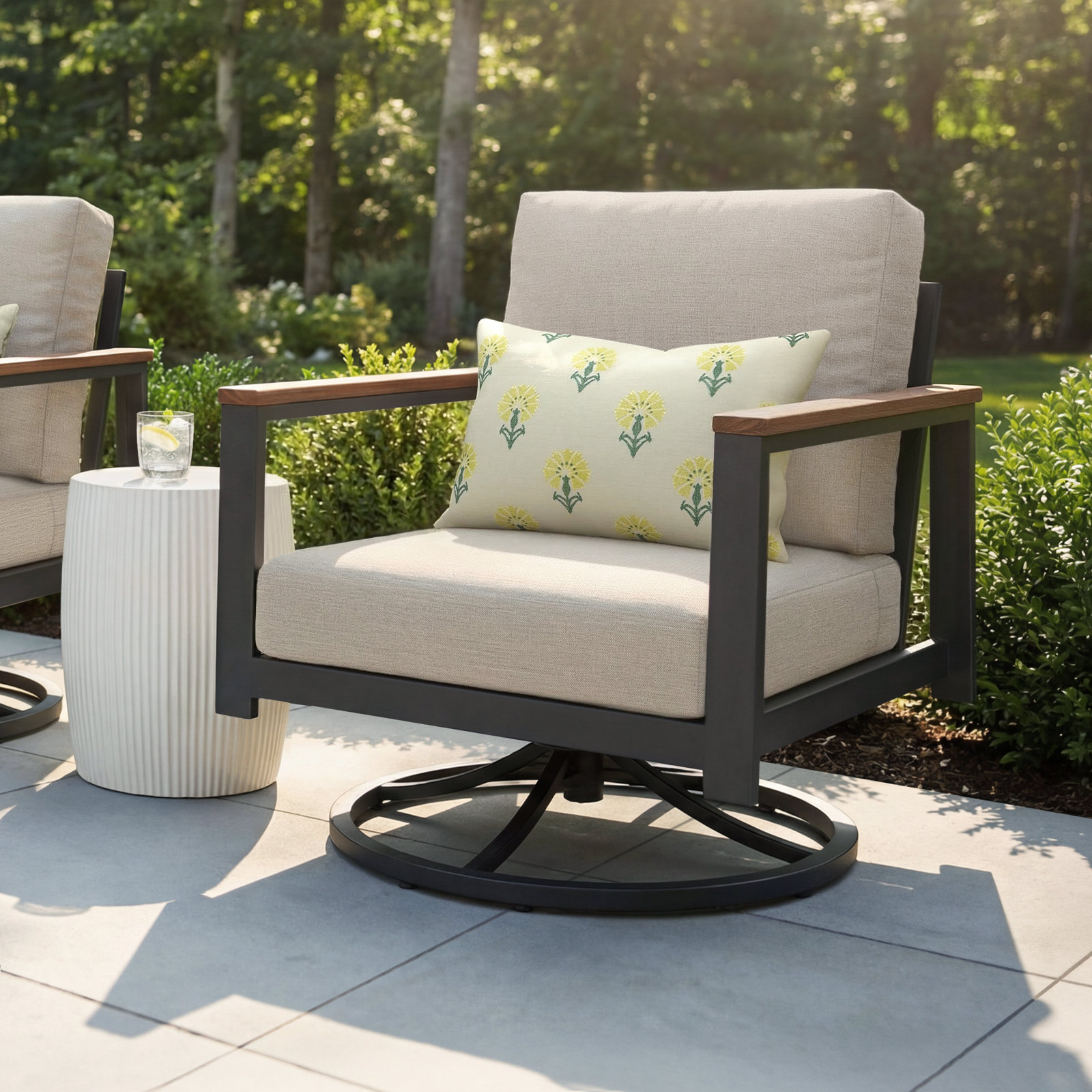 Townsend Outdoor Rocking Metal Chair with Cushions, Cast Silver Sunbrella®, Brown, Yes