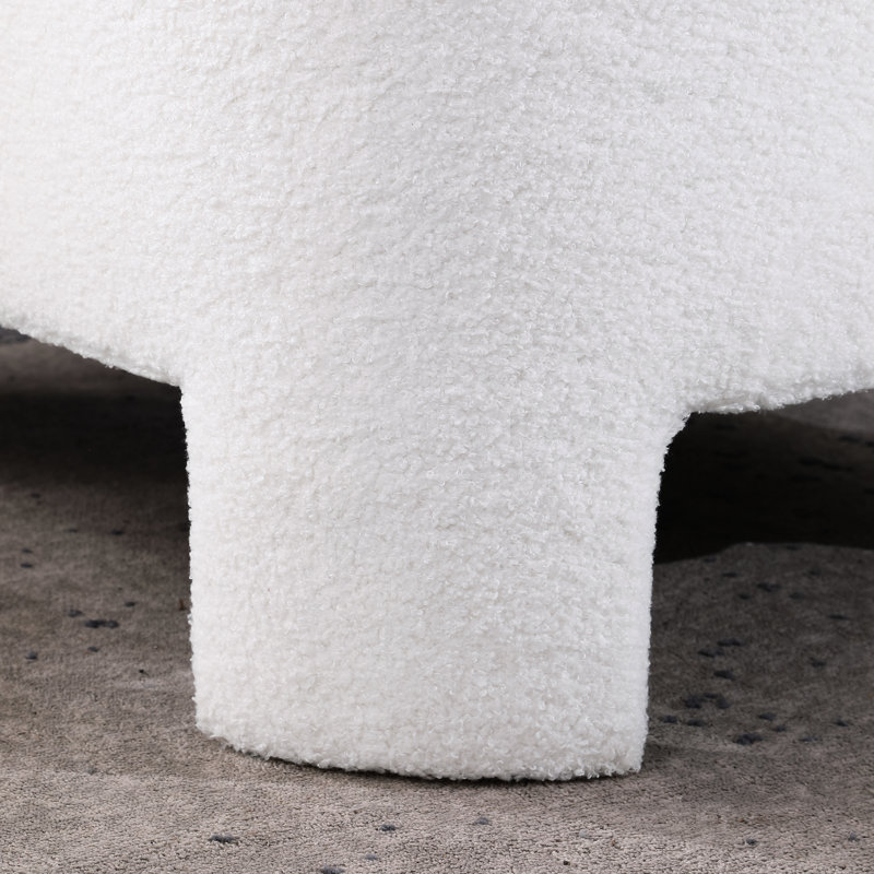 Blanc, L 28,74 po x l 28,74 po x H 18,5 po, sans assemblage, chenille douce, forme carrée arrondie, siège multi-usage, structure en bois d'eucalyptus, assise de taille moyenne, revêtement en chenille, design moderne