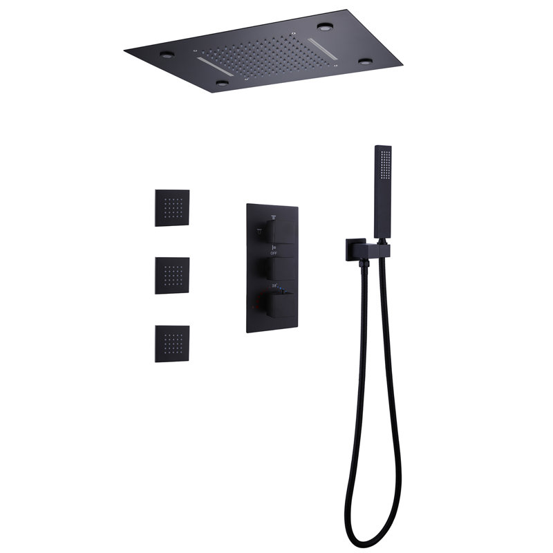 Full Body Shower System with Body Jets, Solid Brass 19.69*14.17" Luxury Ceiling Mount Two Settings Shower Head with Handheld with Rough-in Valve