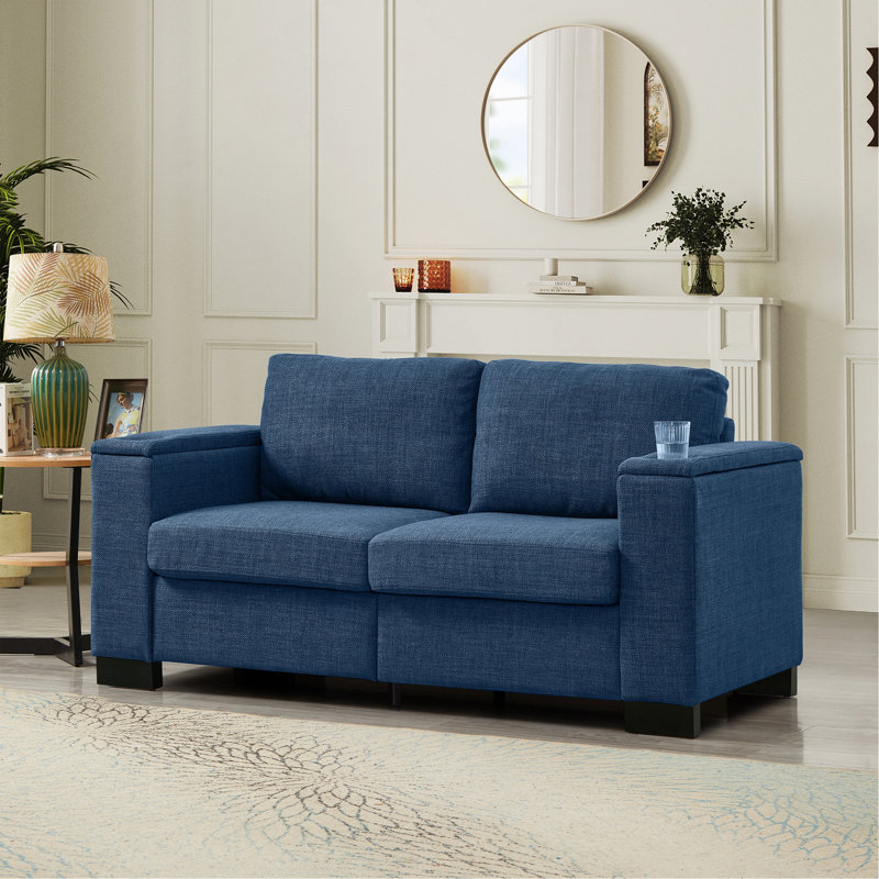 Causeuse de salon de style moderne en tissu 67,7 po, canapé à accoudoirs carrés avec porte-gobelet, canapé de rangement, polyester rembourré.