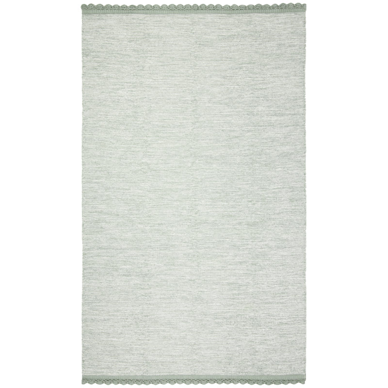 Tapis bleu clair en coton tissé à plat à la main Mohnton, Rectangle 5 pi x 8 pi