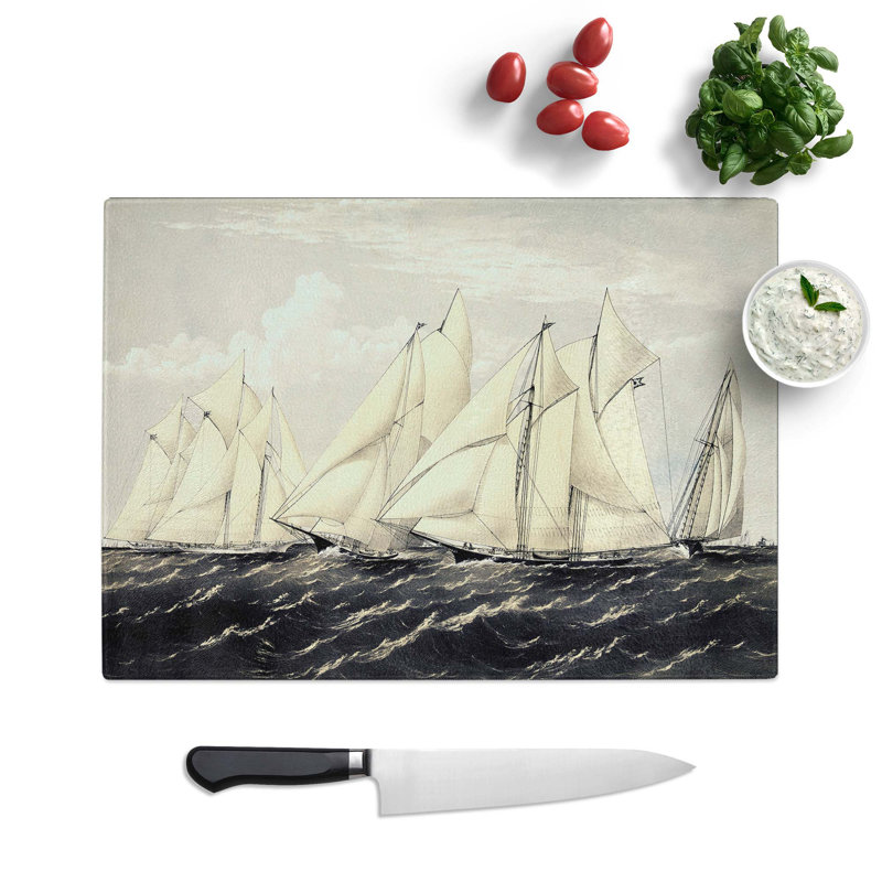 Tempered Glass Yachts on a Summer Cruise Chopping Board, 28.5 cm W x 20 cm L
