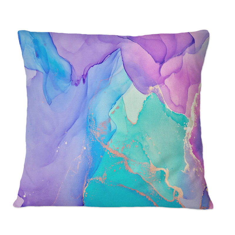 Bleu et mauve infusé d'or liquide - art moderne imprimé, 18 po x 18 po