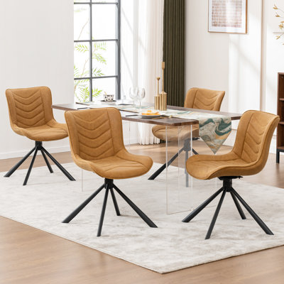 Tufted Swivel Leather Upholstered Dining Chairs Modern Wingback Side Chairs with Metal Legs