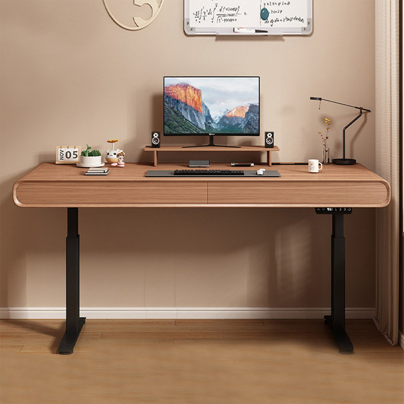 Bureau debout avec tiroirs en bois massif noir et noyer, H 45,28 po x l 47,24 po x P 23,62 po