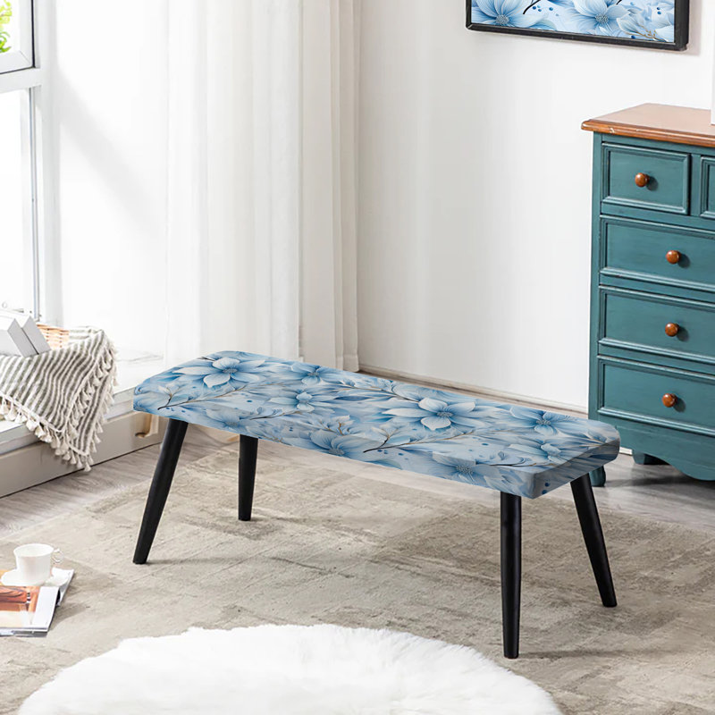 Banc rembourré floral noir, Marguerite arctique brise bleue