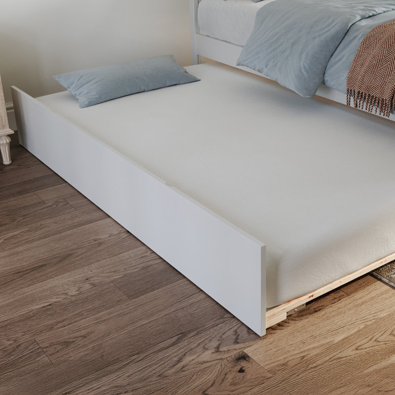 Lit gigogne escamotable en bois massif Rasnick, Blanc, Double