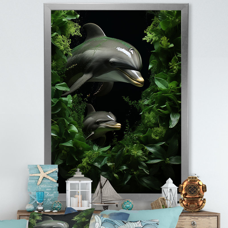 «Dolphin Eco Guardians» sur toile, Cadre simple argenté, H 32 po x l 16 po x P 1 po