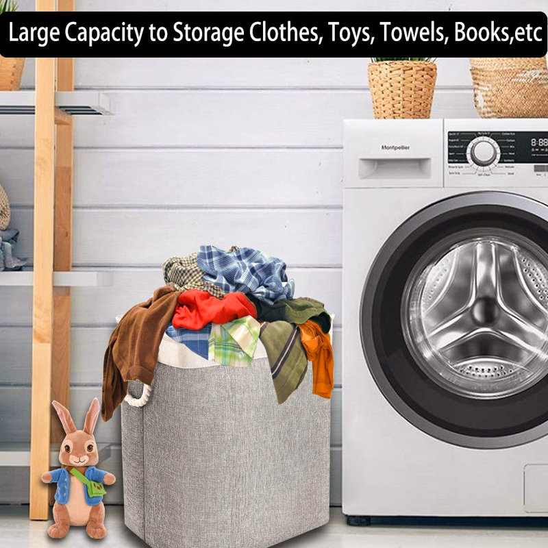 Fabric Laundry Basket with Handles, Light Grey