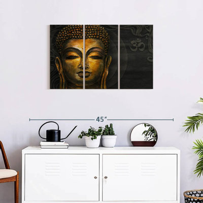 Ensemble de 3 pièces d'art sur toile, "Gautama Buddha Om"