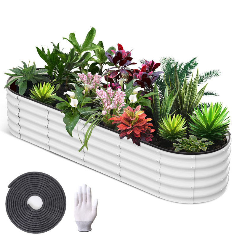 Lit de jardin surélevé 8 x 2 x 1,5 pi - Boîte à fleurs en métal galvanisé avec base ouverte pour légumes et fleurs, bordure en caoutchouc