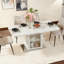 Table de salle à manger rectangulaire moderne de 47,24 à 63 po, extensible, avec plateau de table blanc imprimé et pieds de table de rangement -1246551438