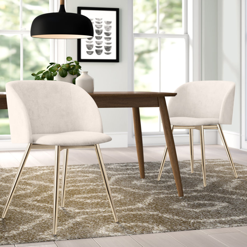 Terrance 18.5'' H Velvet Upholstered Parsons Chair, Gold, Cream