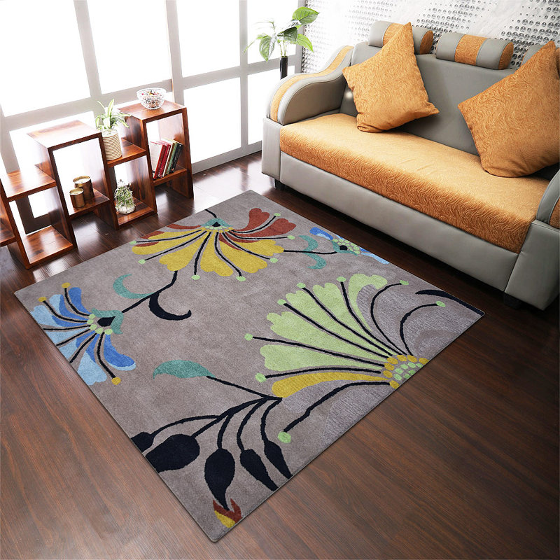 Styles Hand Tufted Wool Eco-Friendly Area Rugs - Square, Camel Color, Floral Modern Design, High Pile Thick Handmade Anti Skid Area Rugs for Living Room, Bed Room