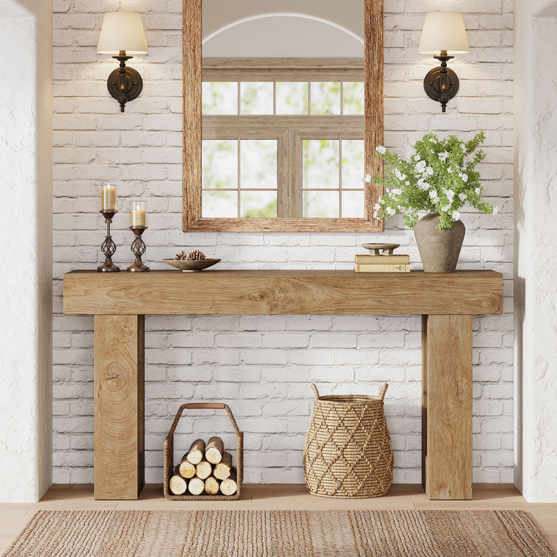 63" Farmhouse Console Table, Natural Wooden Sofa Table Rectangular Accent Console For Entryway, Hallway & Living Room (natural)