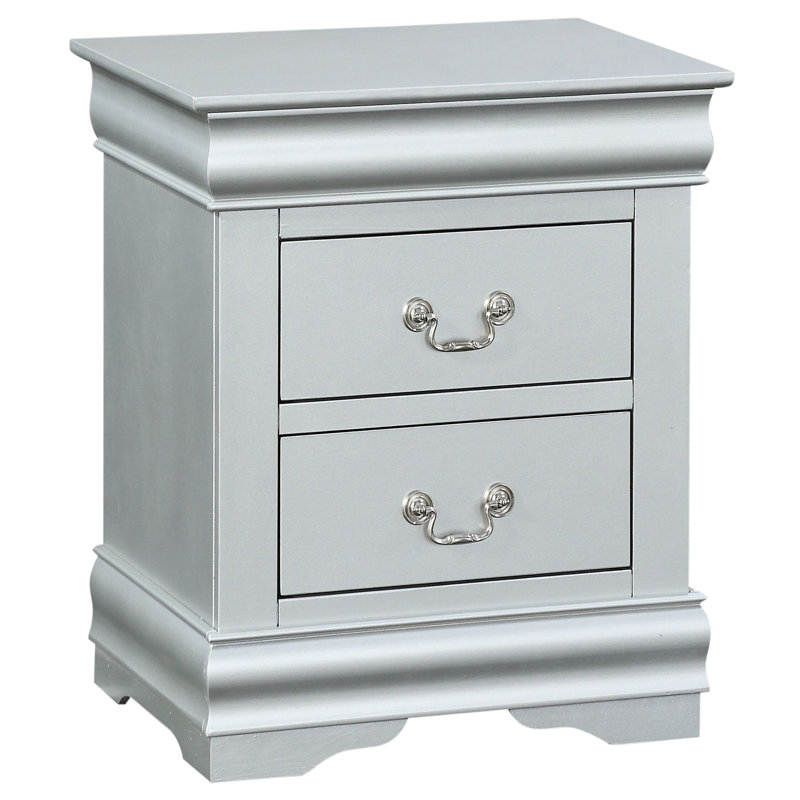 Table de chevet Platinum pour chambre à coucher - 2 tiroirs, bois massif 2 en bois, style chic