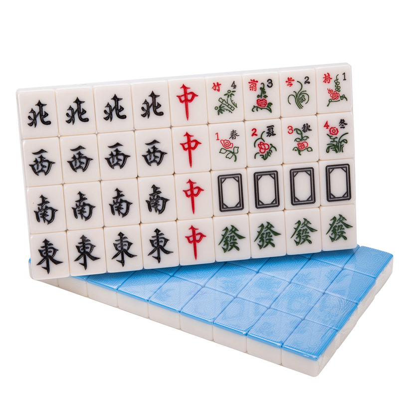 Jeu de Mahjong traditionnel chinois 144 + 2 pièces de rechange, Bleu