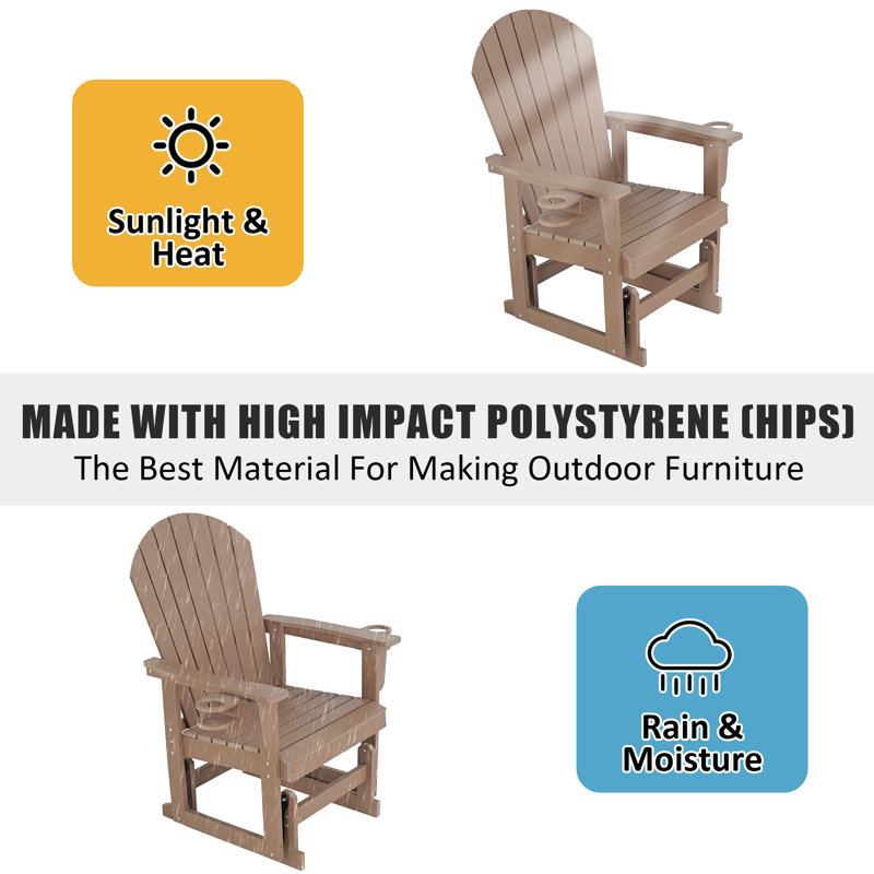 Fauteuil à bascule de patio en PEHD avec porte-gobelets, dossier haut et siège profond et profilé, résistant aux intempéries, charge maximale de 227 kg (beige, 1 place)