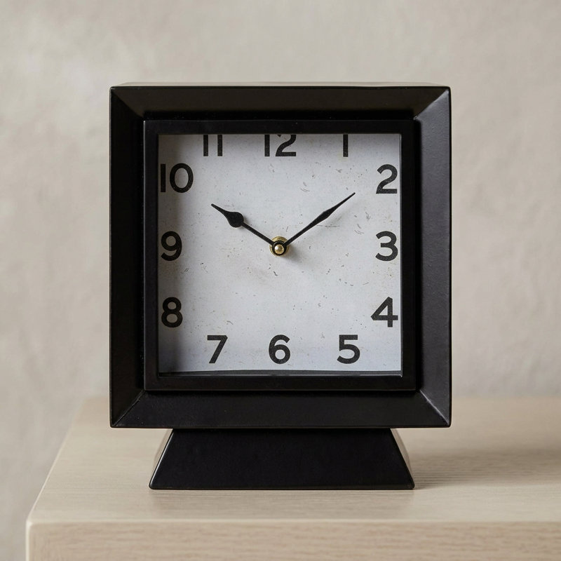 Black Metal Square Desk Table Clock