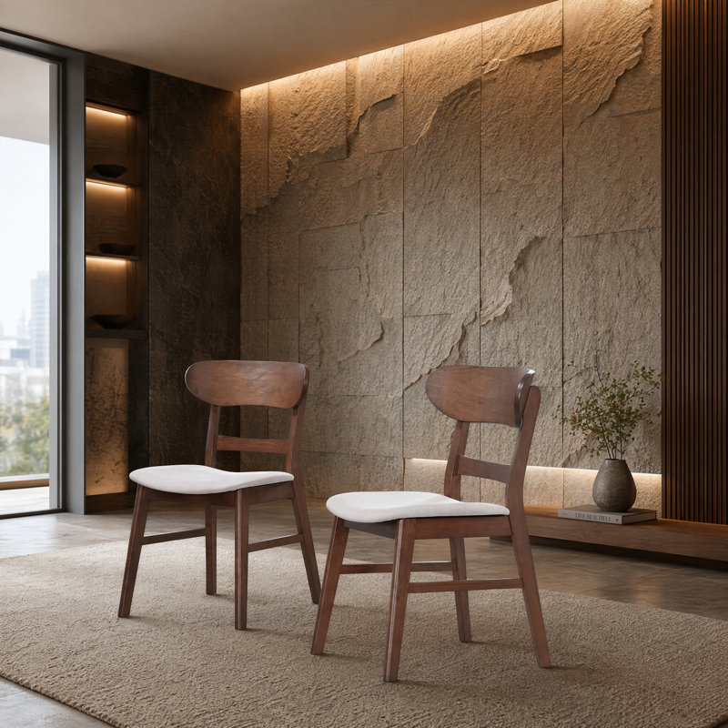 Upholstered Solid Wood Dining Chair, Walnut