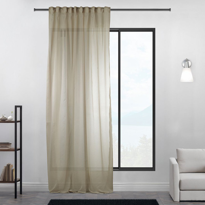 Rideau transparent extra long et extra large en crêpe de soie, Beige, L 100 po x L 108 po