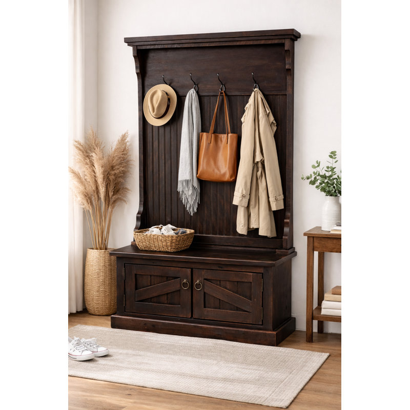 Kinley Hall Tree 37.5'' Wide with Bench and Shoe Storage, Caribbean Rum