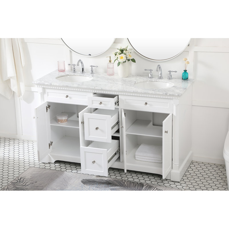 60'' Double Bathroom Vanity with Marble Top, White