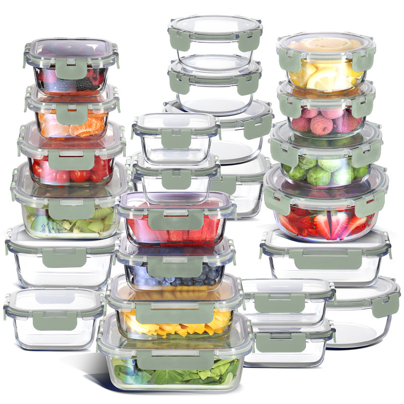 Contenants de rangement en verre avec couvercles hermétiques pour préparation et saveur, Vert sauge