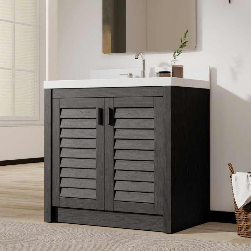 Meuble-lavabo autoportant en bois massif, Thé brun, 36"