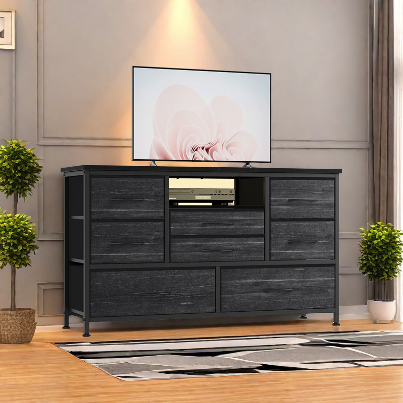 8 Dresser Tv Stand With Power Outlet & Led, Dresser For Bedroom With 8 Deep Drawers, Wide Console Table For Living Room, Entryway