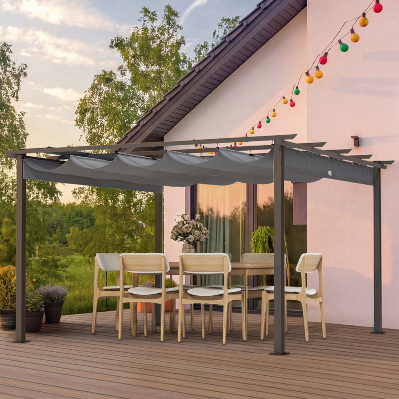Pergola en aluminium, H 87,4 po x l 143,7 po x P 143,7 po, Gris, Aluminium