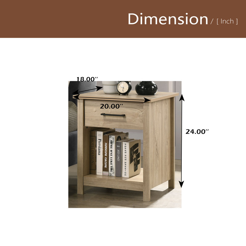 20"W 1-Drawer Nightstand Bedside Table, Light Oak