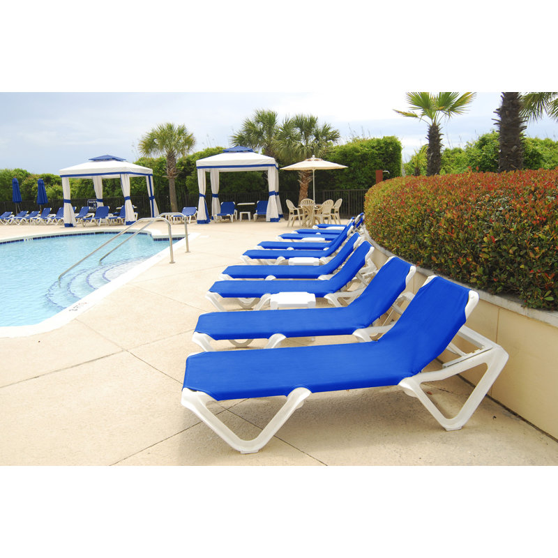 Grosfillex Nautical 78" Long Reclining Chaise, Blue