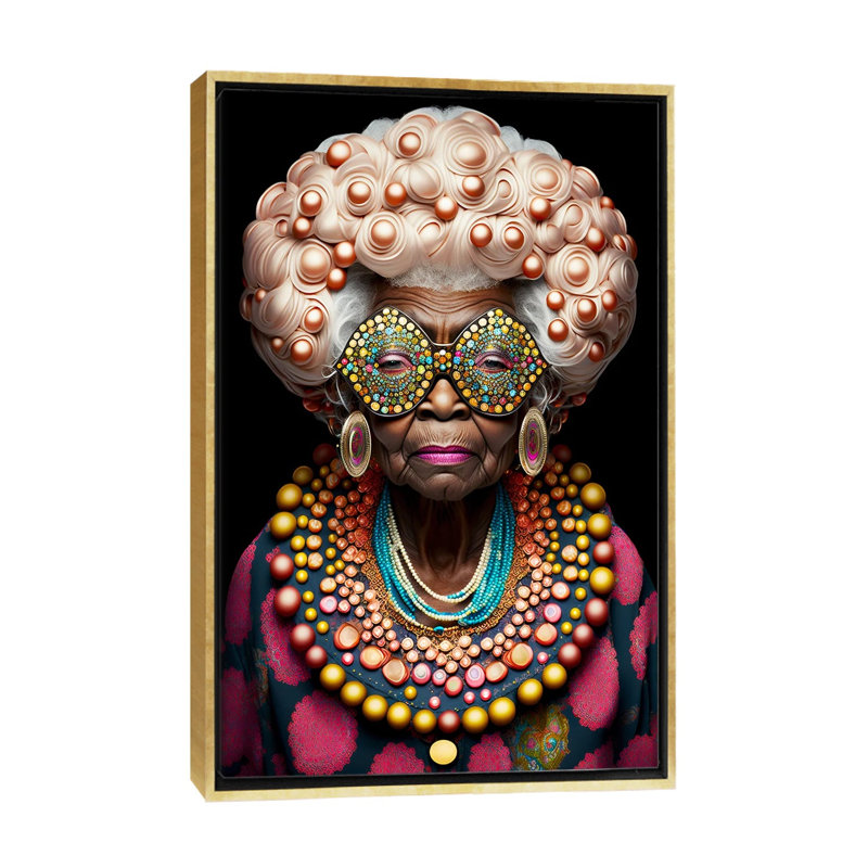 Afrofuturist Grandma I, Gold Floater Framed Canvas, 40" H x 26" W x 1.5" D