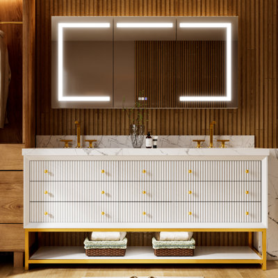 72 In. W X 22 In. D X 35.4 In. H Single Sink Bath Vanity In White With White Marble Top