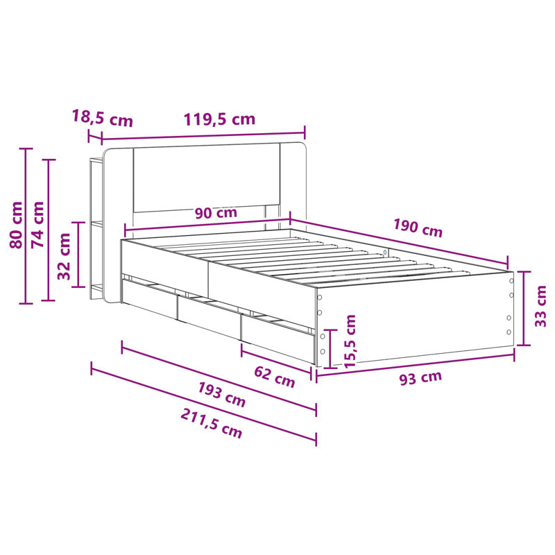 Bed Frame, Single (3'), Concrete Grey