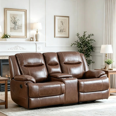 Canapé inclinable en cuir 74 po 2 places avec porte-gobelets et console de rangement