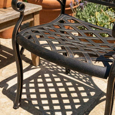 Mccready Outdoor Patio Dining Chair of 2, Cast Aluminum Lattice Weave Design with Arms, for Patio, Antique Bronze