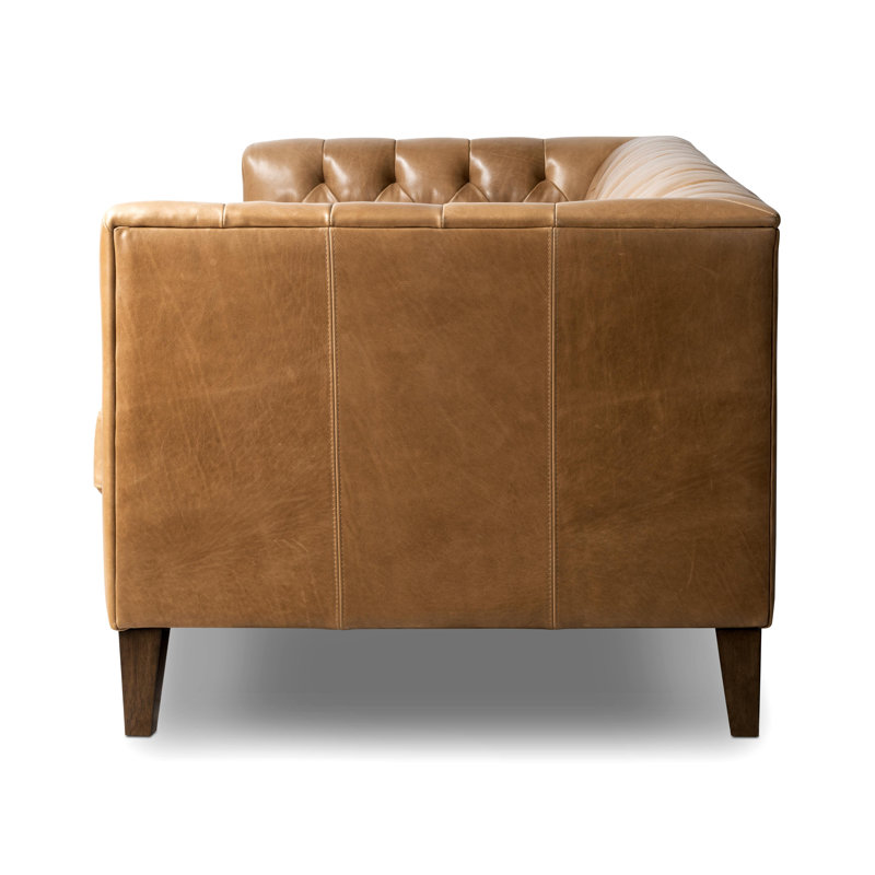 Amarone Beola 96" Tufted Chesterfield Sofa, Dakota Warm Taupe Top Grain Leather