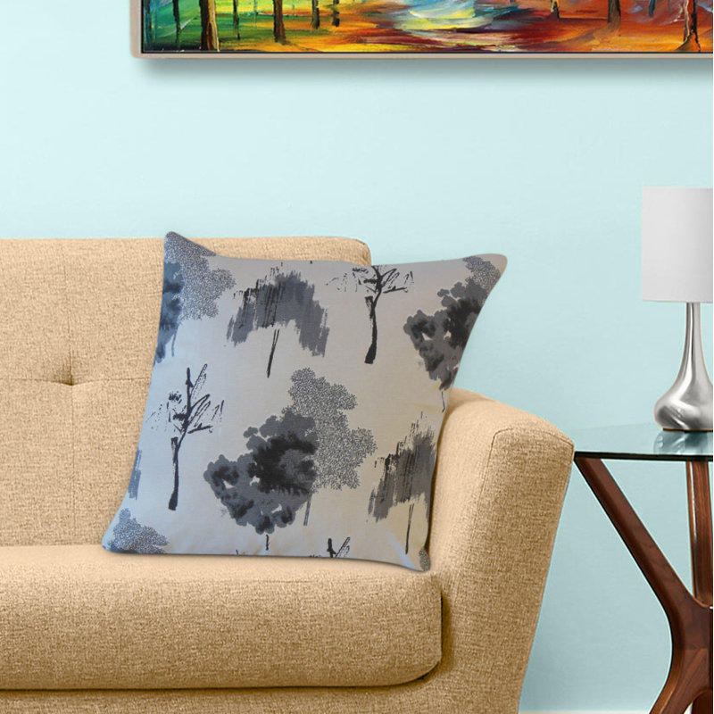 Oreiller en coton Kaira Ikat, 18 po x 18 po, Noir / Gris, Coussin décoratif
