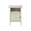 Table d'appoint compacte avec finition stratifiée en chêne lavé, tablette ouverte et rangement fermé pour les salons transitionnels.-2076429830