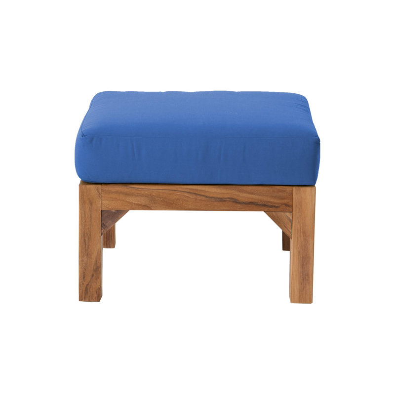 Repose-pieds extérieur en teck avec coussin Sunbrella, Saphir