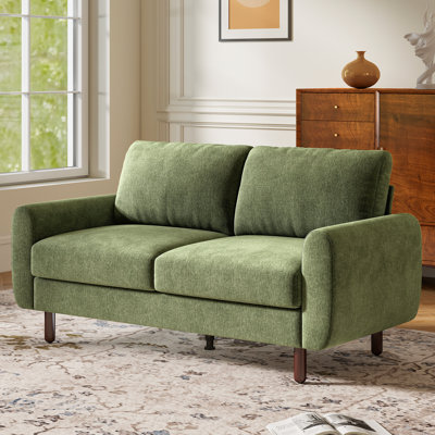 68'' Mid-Century Loveseat Sofa with Round Arms, Solid Wooden Legs, Slight Firm Couch for Small Space