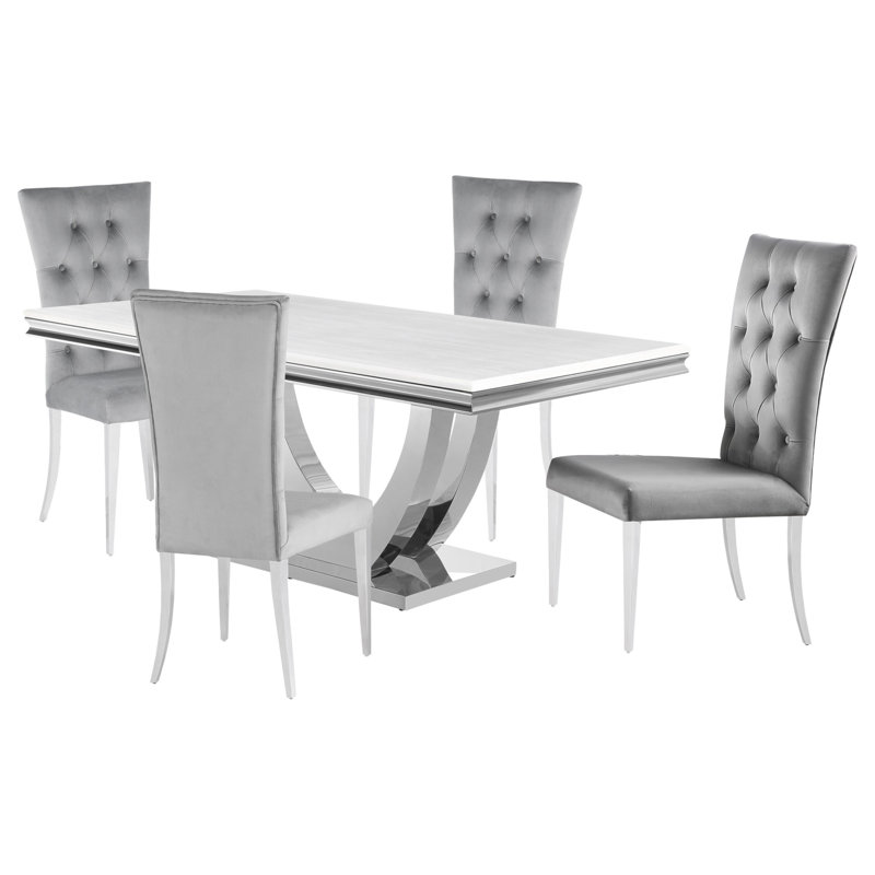 Ensemble de salle à manger 5 pièces Allessandra, 5 pièces: table, 4 chaises, Gris