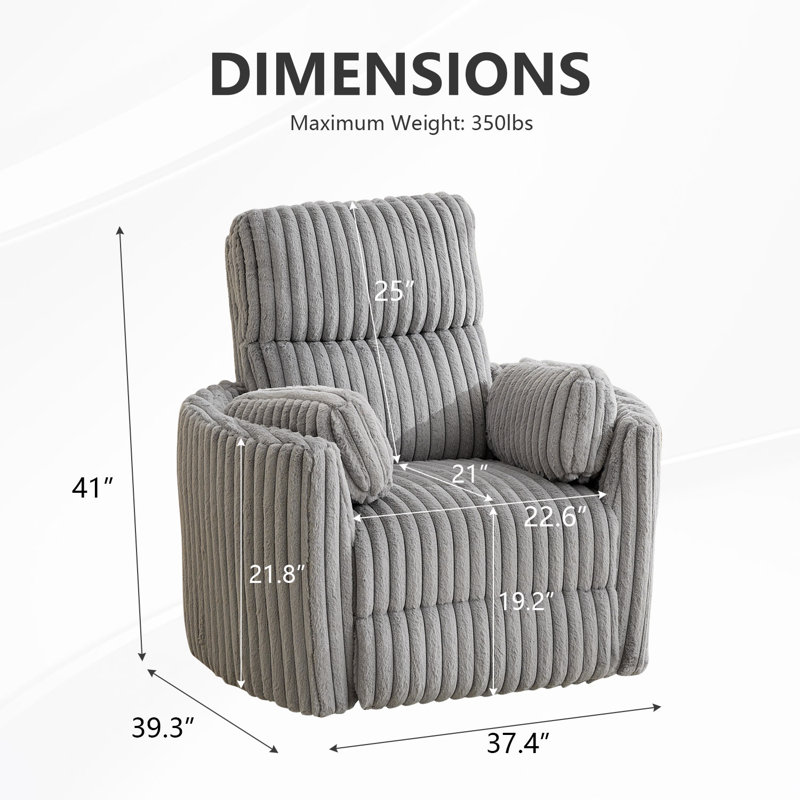 Power Recliner Glider Chair With Type-c Port For Living Room, Gray Faux Fur
