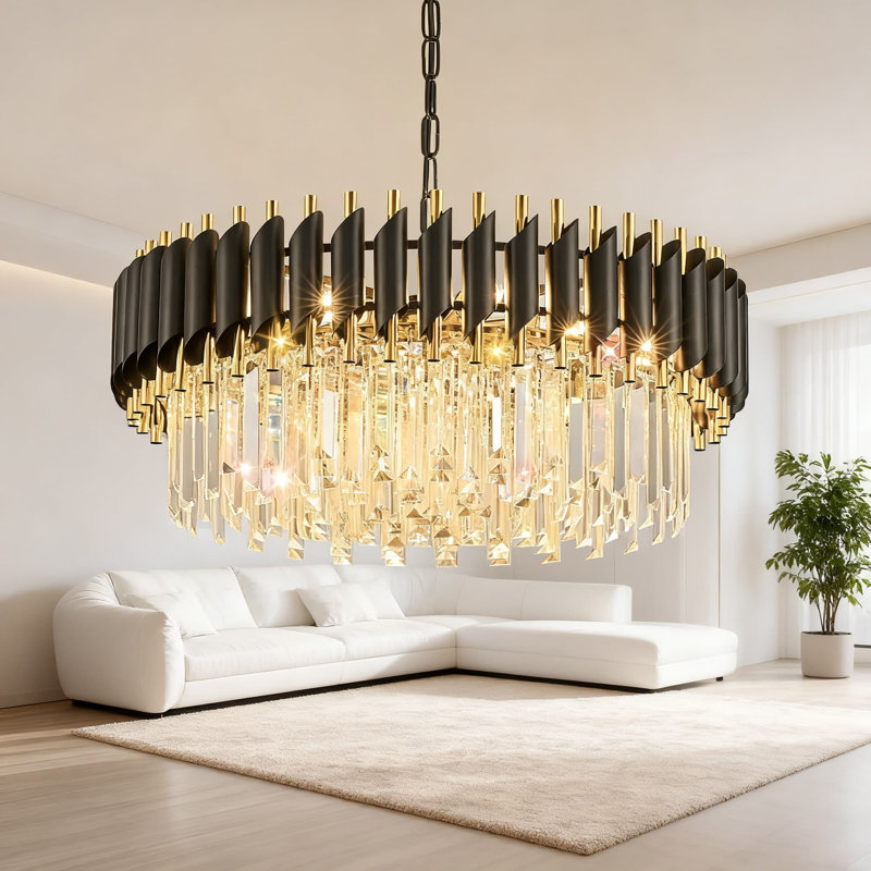 Lustre moderne en cristal à 5 niveaux avec 8 lumières, cristaux K9 et chaîne réglable pour l'éclairage de la salle à manger, du vestibule, du vestibule, du hall d'entrée